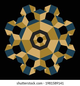 3 d patrón de mandala en color dorado aislado sobre fondo negro, adecuado para los fondos oscuros de lujo. Vector de Mandala en Eps 8.