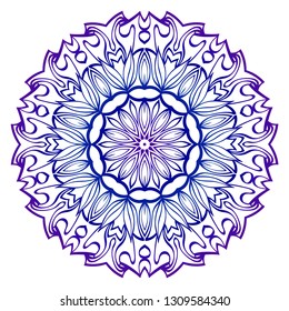 Mandala Pattern. Traditional Indian Mandala. Orient Tribal Circle Sign Illustration. Vector Illustration. Blue purple gradient.