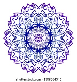 Mandala Pattern. Traditional Indian Mandala. Orient Tribal Circle Sign Illustration. Vector Illustration. Blue purple gradient.