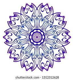 Mandala Pattern. Traditional Indian Mandala. Orient Tribal Circle Sign Illustration. Vector Illustration. Blue purple gradient.