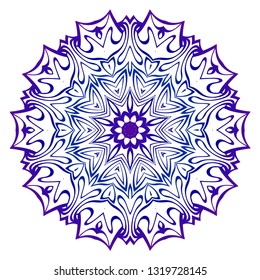Mandala Pattern. Traditional Indian Mandala. Orient Tribal Circle Sign Illustration. Vector Illustration. Blue purple gradient.