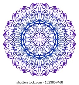 Mandala Pattern. Traditional Indian Mandala. Orient Tribal Circle Sign Illustration. Vector Illustration. Blue purple gradient.