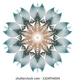 Mandala Pattern. Traditional Indian Mandala. Orient Tribal Circle Sign Illustration. Vector Illustration. Brown green pastel color.
