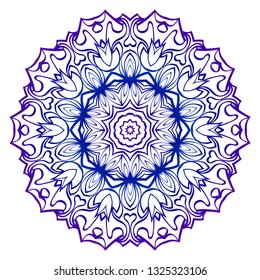 Mandala Pattern. Traditional Indian Mandala. Orient Tribal Circle Sign Illustration. Vector Illustration. Blue purple gradient.