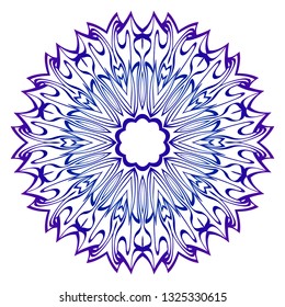 Mandala Pattern. Traditional Indian Mandala. Orient Tribal Circle Sign Illustration. Vector Illustration. Blue purple gradient.