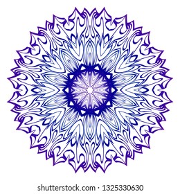 Mandala Pattern. Traditional Indian Mandala. Orient Tribal Circle Sign Illustration. Vector Illustration. Blue purple gradient.