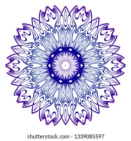 Mandala Pattern. Traditional Indian Mandala. Orient Tribal Circle Sign Illustration. Vector Illustration. Blue purple gradient.