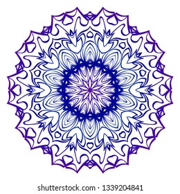 Mandala Pattern. Traditional Indian Mandala. Orient Tribal Circle Sign Illustration. Vector Illustration. Blue purple gradient.