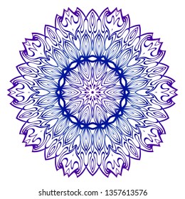 Mandala Pattern. Traditional Indian Mandala. Orient Tribal Circle Sign Illustration. Vector Illustration. Blue purple gradient.