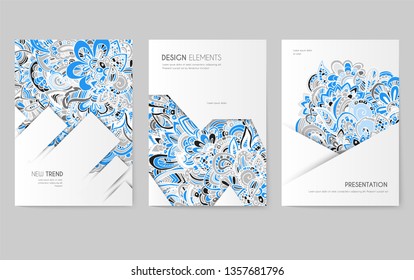 Mandala pattern vector posters templates set. Modern wedding invitations with abstract flowers ornament. Advertising, promotion web banner layouts pack. Holiday greeting cards with text space