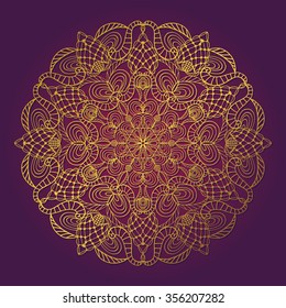 Mandala pattern. Vintage decorative vector ornament,background. East,Islam,Arabic,Indian,ottoman motif.Abstract Tribal,ethnic texture.Gold,lilac  Orient,symmetry lace,meditation symbol.Sacred geometry