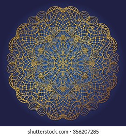 Mandala pattern. Vintage decorative vector ornament,background. East,Islam,Arabic,Indian,ottoman motif.Abstract Tribal,ethnic texture.Gold,blue  Orient,symmetry lace,meditation symbol.Sacred geometry