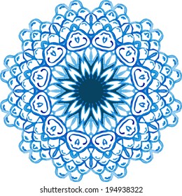Mandala pattern. Watercolor vector blue background with flowers. Snowflake. Seamless abstract pattern