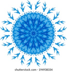 Mandala pattern. Watercolor vector blue background with flowers. Snowflake. Seamless abstract pattern