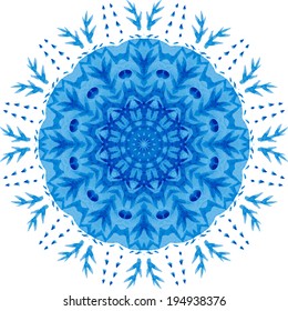 Mandala pattern. Watercolor vector blue background with flowers. Snowflake. Seamless abstract pattern