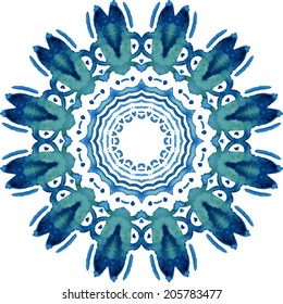 Mandala pattern. Watercolor vector blue ethnic background. Abstraction. Watercolor circle.