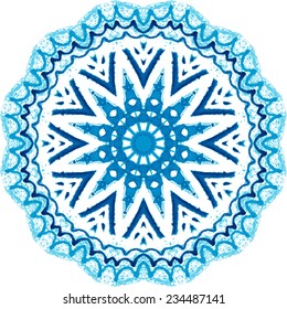 Mandala pattern. Watercolor vector blue ethnic background. Abstraction. Watercolor circle.design. Beautiful circle background. Hand drawn card template. Geometrical template. Indian art. 