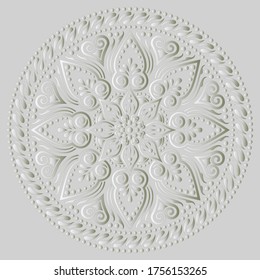 Mandala pattern white 3D gradient good mood. Good for creative and greeting cards, posters, flyers, banners and covers
