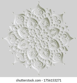 Mandala pattern white 3D gradient good mood. Good for creative and greeting cards, posters, flyers, banners and covers