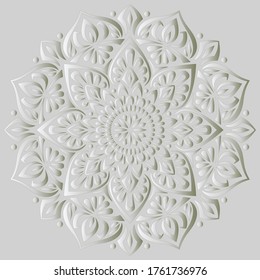 Mandala pattern white 3D gradient good mood. Good for creative and greeting cards, posters, flyers, banners and covers