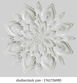 Mandala pattern white 3D gradient good mood. Good for creative and greeting cards, posters, flyers, banners and covers