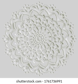 Mandala pattern white 3D gradient good mood. Good for creative and greeting cards, posters, flyers, banners and covers