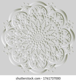 Mandala pattern white 3D gradient good mood. Good for creative and greeting cards, posters, flyers, banners and covers