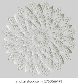 Mandala pattern white 3D gradient good mood. Good for creative and greeting cards, posters, flyers, banners and covers