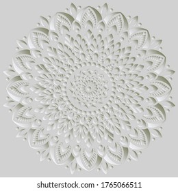Mandala pattern white 3D gradient good mood. Good for creative and greeting cards, posters, flyers, banners and covers
