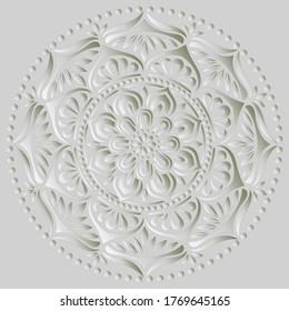 Mandala pattern white 3D gradient good mood. Good for creative and greeting cards, posters, flyers, banners and covers