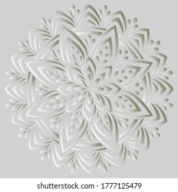 Mandala pattern white 3D gradient good mood. Good for creative and greeting cards, posters, flyers, banners and covers