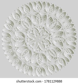 Mandala pattern white 3D gradient good mood. Good for creative and greeting cards, posters, flyers, banners and covers
