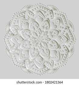 Mandala pattern white 3D gradient good mood. Good for creative and greeting cards, posters, flyers, banners and covers