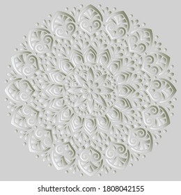 Mandala pattern white 3D gradient good mood. Good for creative and greeting cards, posters, flyers, banners and covers