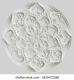 Mandala pattern white 3D gradient good mood. Good for creative and greeting cards, posters, flyers, banners and covers
