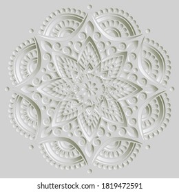 Mandala pattern white 3D gradient good mood. Good for creative and greeting cards, posters, flyers, banners and covers