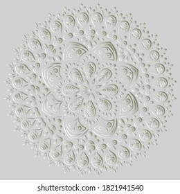 Mandala pattern white 3D gradient good mood. Good for creative and greeting cards, posters, flyers, banners and covers