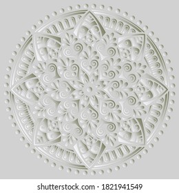 Mandala pattern white 3D gradient good mood. Good for creative and greeting cards, posters, flyers, banners and covers