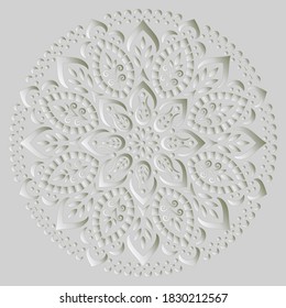 Mandala pattern white 3D gradient good mood. Good for creative and greeting cards, posters, flyers, banners and covers