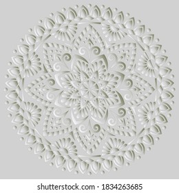 Mandala pattern white 3D gradient good mood. Good for creative and greeting cards, posters, flyers, banners and covers