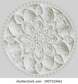 Mandala pattern white 3D gradient good mood. Good for creative and greeting cards, posters, flyers, banners and covers