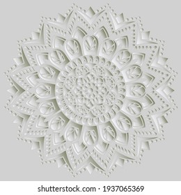 Mandala pattern white 3D gradient good mood. Good for creative and greeting cards, posters, flyers, banners and covers
