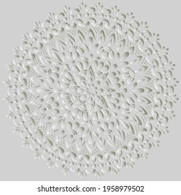 Mandala pattern white 3D gradient good mood. Good for creative and greeting cards, posters, flyers, banners and covers