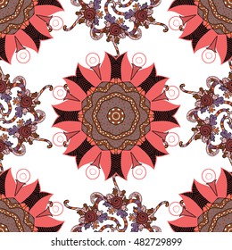 Mandala pattern. White background. Pink color. Vector.