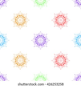 Mandala pattern. White background. Rainbow colors.