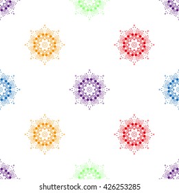 Mandala pattern. White background. Rainbow colors.