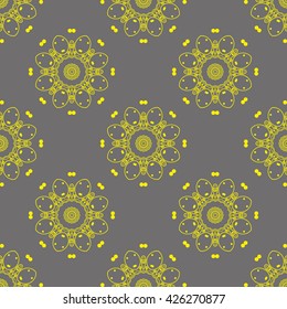Mandala pattern. Yellow-green color. Seamless pattern, beautiful vector illustration.