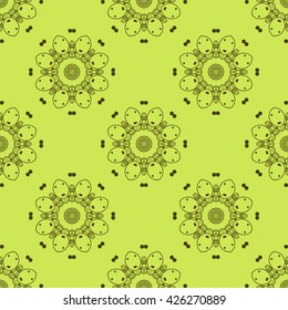 Mandala pattern. Yellow-green color. Seamless pattern, beautiful vector illustration.