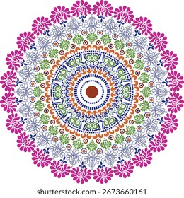 Mandala, ilustración de arte estampado para Fondo de pantalla colorido, decoración, textil y fondo
