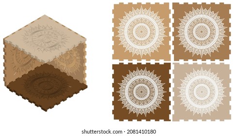 Mandala patterned box. Ethnic decorative elements. Box laser cut template. Jewellery box digital template vector laser files. Laser pattern vector files for laser cut.  Box template.